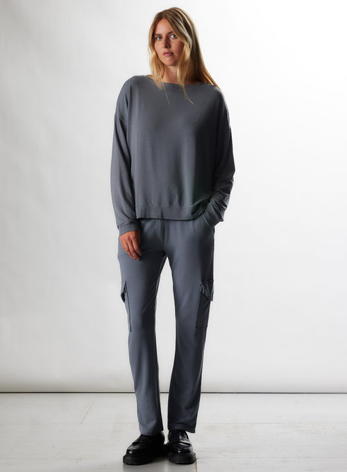 "Viscose / Elastane Boatneck Fleece Sweatshirt" - MAJESTIC FILATURES