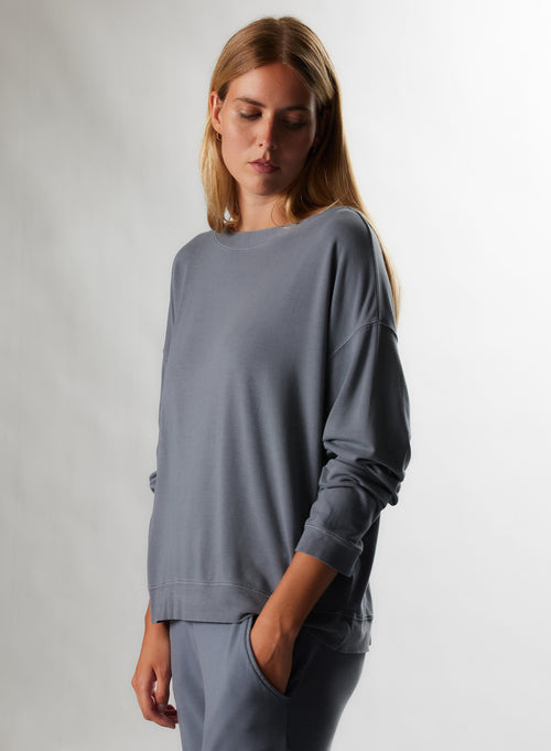 "Viscose / Elastane Boatneck Fleece Sweatshirt" - MAJESTIC FILATURES