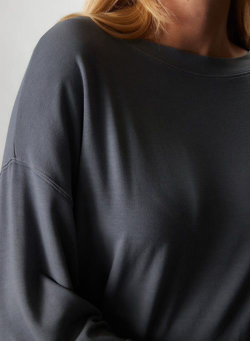 "Viscose / Elastane Boatneck Fleece Sweatshirt" - MAJESTIC FILATURES