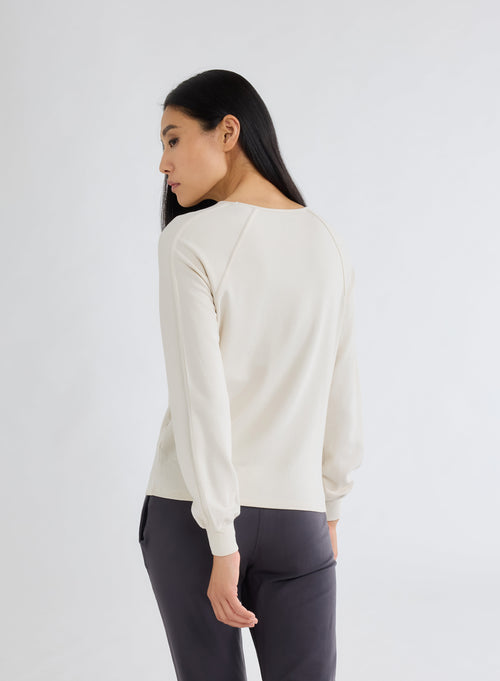 White Boat Neck Long Sleeve T-shirt in Viscose and Elastane - MAJESTIC FILATURES