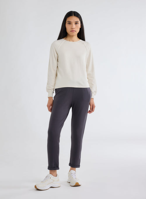 White Boat Neck Long Sleeve T-shirt in Viscose and Elastane - MAJESTIC FILATURES