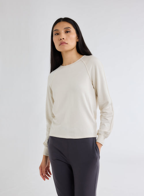 White Boat Neck Long Sleeve T-shirt in Viscose and Elastane - MAJESTIC FILATURES