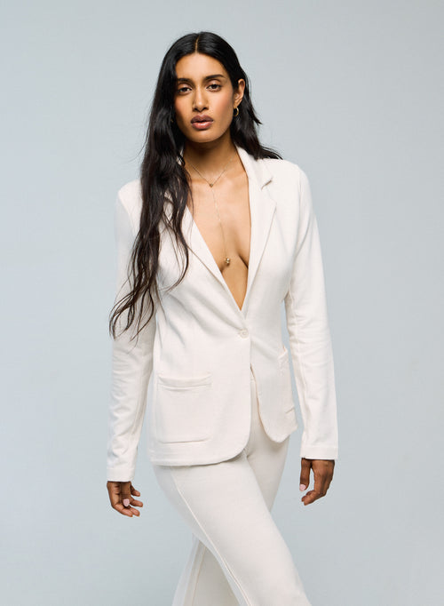 Veste Blanc Manches Longues en Viscose / Elasthanne - MAJESTIC FILATURES