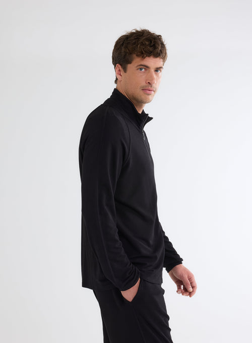 Cardigan negro con cuello alto y mangas largas de viscosa y elastano - MAJESTIC FILATURES