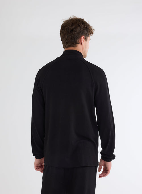 Cardigan negro con cuello alto y mangas largas de viscosa y elastano - MAJESTIC FILATURES