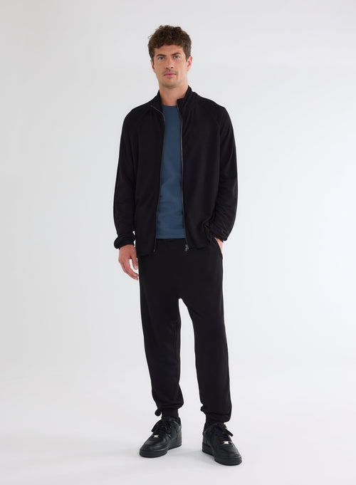 Cardigan negro con cuello alto y mangas largas de viscosa y elastano - MAJESTIC FILATURES