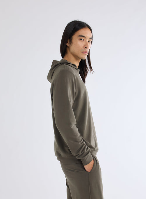 Green Long Sleeve Hooded Sweatshirt in Viscose and Elastane - MAJESTIC FILATURES