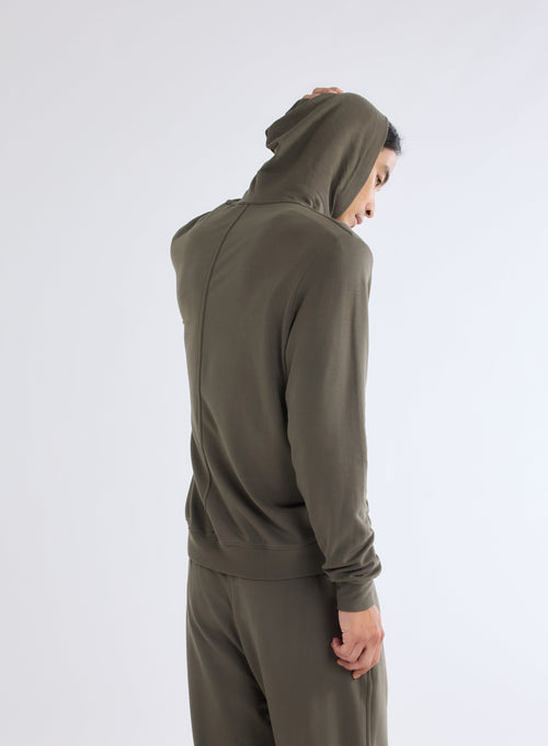 Green Long Sleeve Hooded Sweatshirt in Viscose and Elastane - MAJESTIC FILATURES