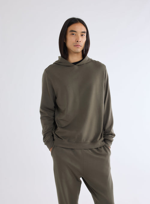 Green Long Sleeve Hooded Sweatshirt in Viscose and Elastane - MAJESTIC FILATURES