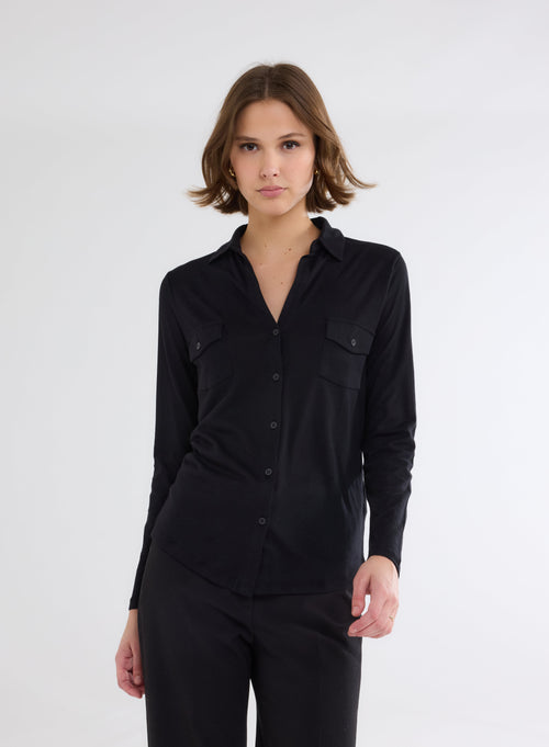 Camisa negra de manga larga - MAJESTIC FILATURES