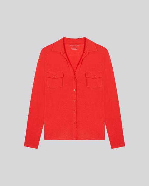 Camisa Naranja Camisa de Manga Larga en Algodón Orgánico / Cachemira - MAJESTIC FILATURES