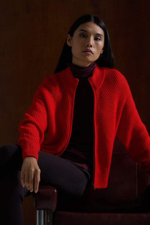 Red High Collar Long Sleeve Vest - MAJESTIC FILATURES