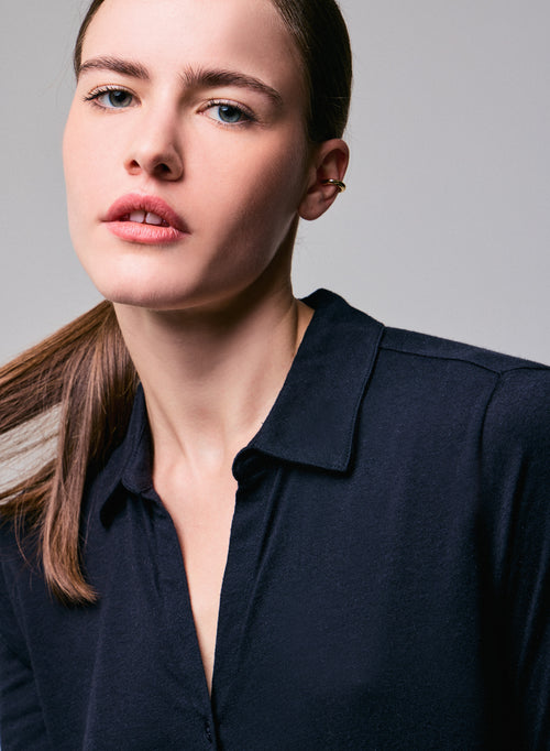 Navy Shirt Langarmshirt aus Bio-Baumwolle / Kaschmir - MAJESTIC FILATURES