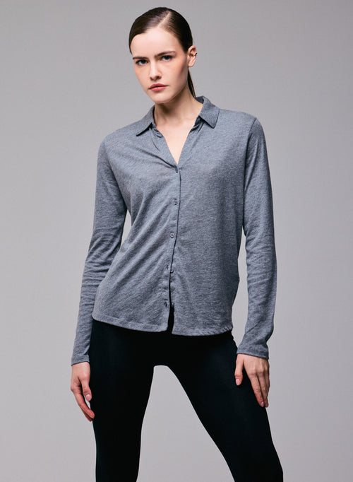 Grey shirt Long sleeve shirt in organic cotton / cashmere - MAJESTIC FILATURES