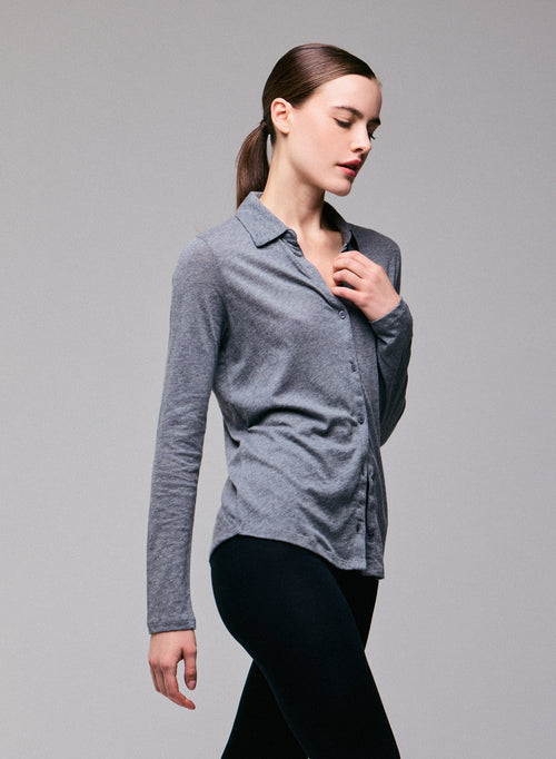 Grey shirt Long sleeve shirt in organic cotton / cashmere - MAJESTIC FILATURES