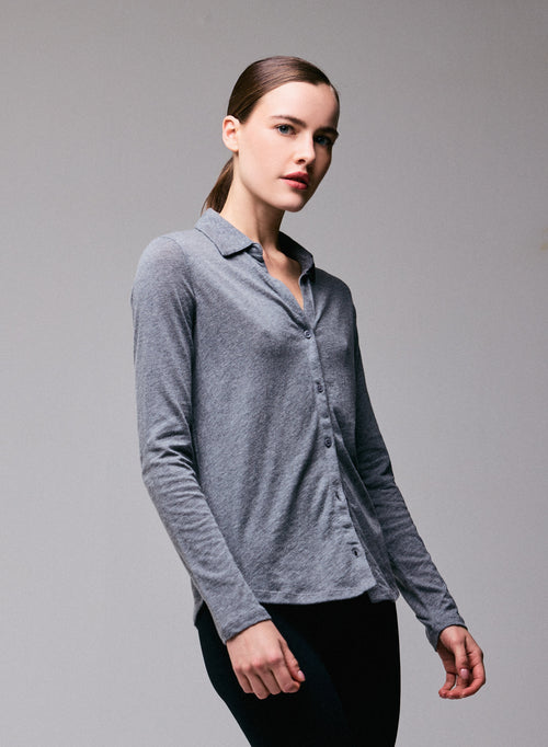 Grey shirt Long sleeve shirt in organic cotton / cashmere - MAJESTIC FILATURES