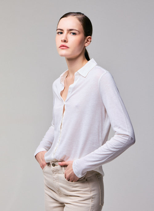White Shirt Long Sleeve Shirt in Organic Cotton / Cashmere - MAJESTIC FILATURES