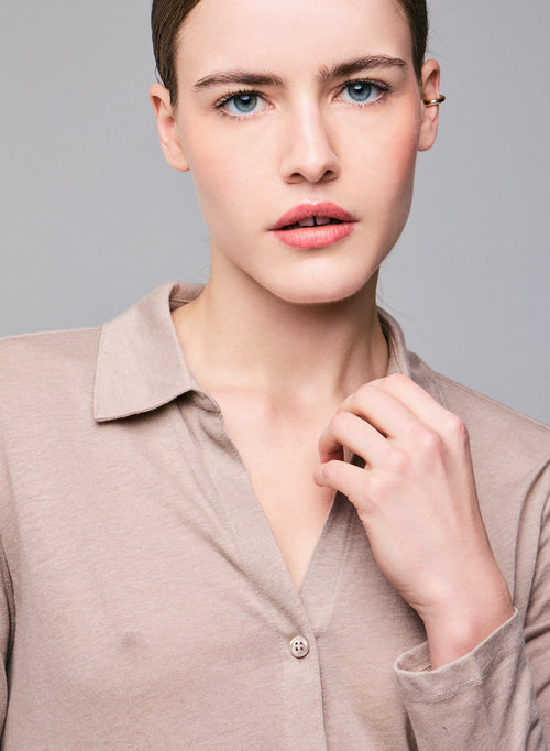 Beige Shirt Long Sleeve Shirt in Organic Cotton / Cashmere - MAJESTIC FILATURES