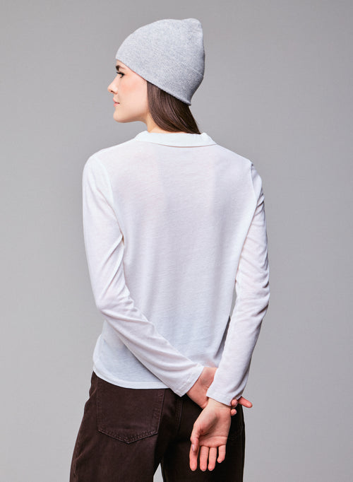 Weißes Poloshirt Langärmeliges Poloshirt aus Baumwolle / Kaschmir - MAJESTIC FILATURES