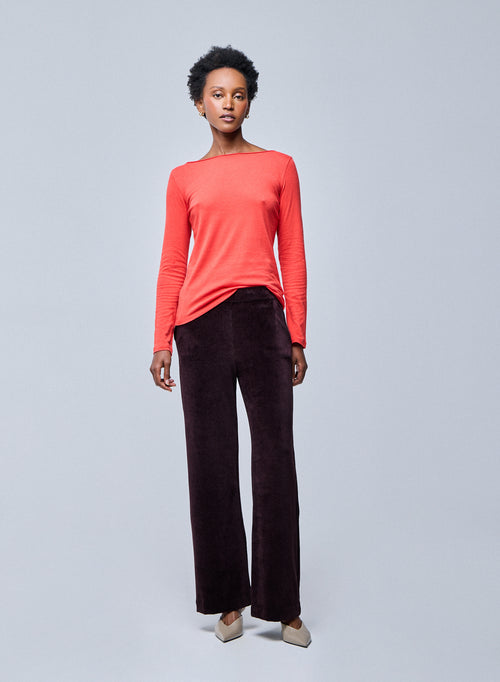 Orangefarbenes T-Shirt mit langärmeligem U-Boot-Ausschnitt aus Bio-Baumwolle / Kaschmir - MAJESTIC FILATURES