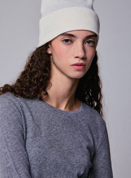 Camiseta de manga larga con cuello redondo gris en algodón orgánico / cachemir - MAJESTIC FILATURES