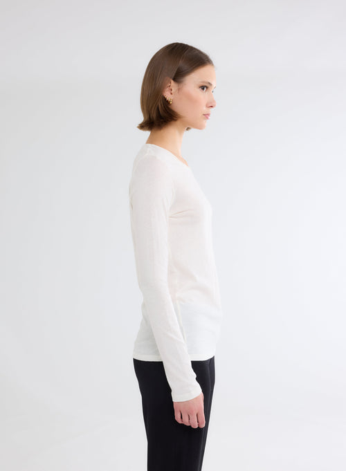 Round Neck Long Sleeve Mother-of-Pearl T-Shirt - MAJESTIC FILATURES