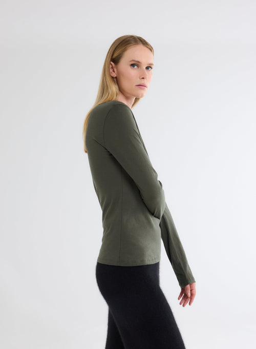 Green Round Neck Long Sleeve T-shirt - MAJESTIC FILATURES