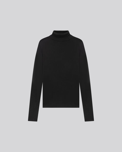 Black Turtleneck Long Sleeves T-Shirt in Organic Cotton and Cashmere - MAJESTIC FILATURES