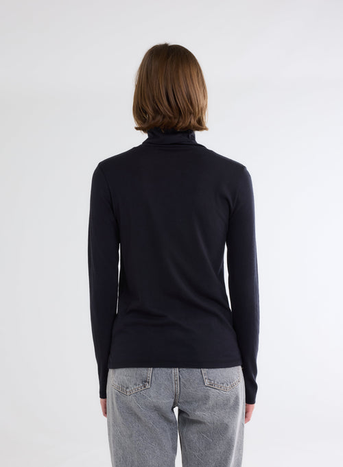 Navy T-shirt Round Neck Long Sleeves - MAJESTIC FILATURES