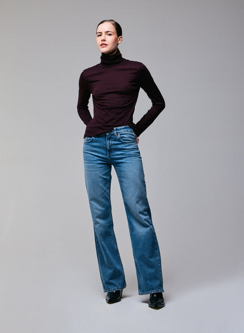 Purple Turtleneck Long Sleeves T-Shirt in Organic Cotton and Cashmere - MAJESTIC FILATURES