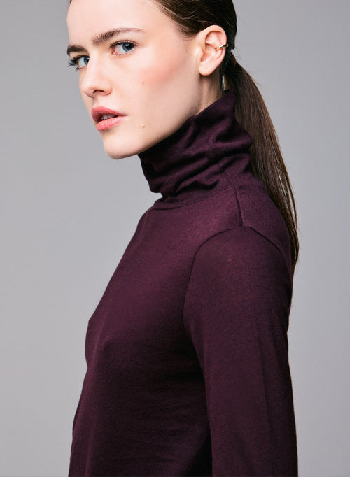 Purple Turtleneck Long Sleeves T-Shirt in Organic Cotton and Cashmere - MAJESTIC FILATURES