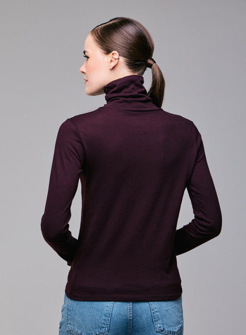 Purple Turtleneck Long Sleeves T-Shirt in Organic Cotton and Cashmere - MAJESTIC FILATURES