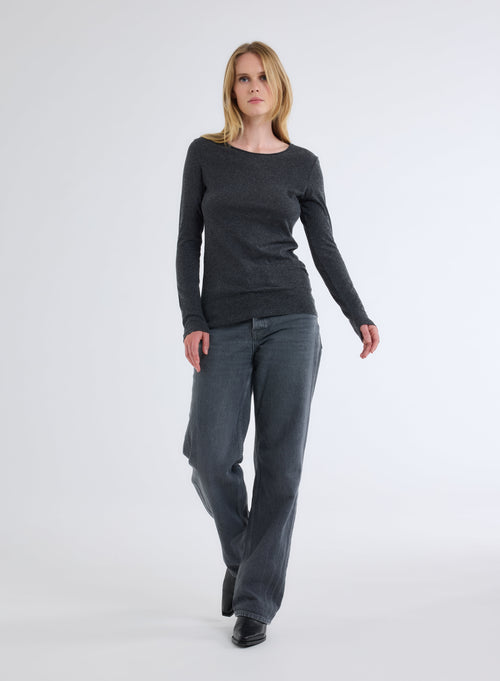 Carly T-shirt with a round neckline and a rolled finish, in cotton and cashmere-blend jersey<br> - MAJESTIC FILATURES