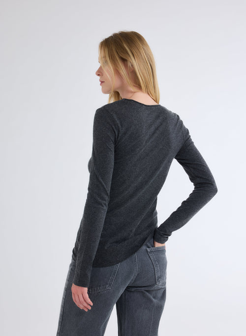 Carly T-shirt with a round neckline and a rolled finish, in cotton and cashmere-blend jersey<br> - MAJESTIC FILATURES