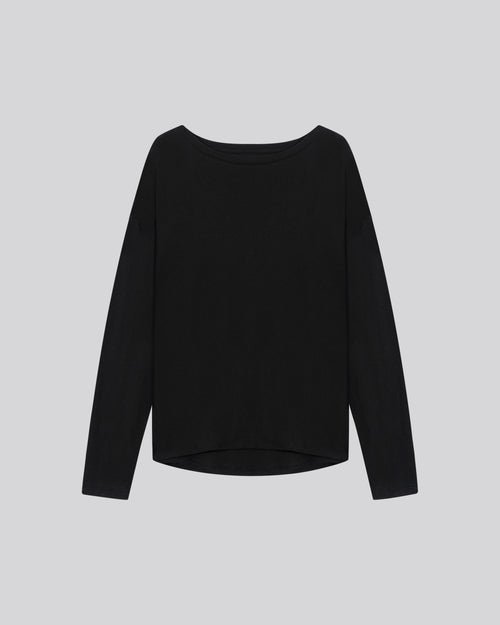 Camiseta de manga larga con cuello barco negra en algodón / cachemira - MAJESTIC FILATURES