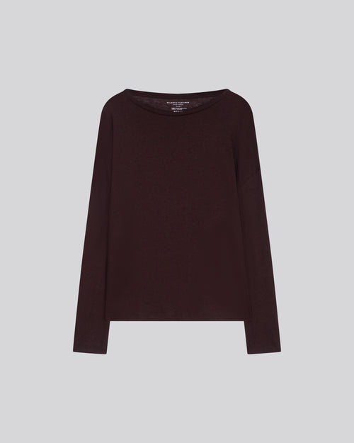 Aubergine Langarm-T-Shirt mit U-Boot-Ausschnitt aus Baumwolle / Kaschmir - MAJESTIC FILATURES