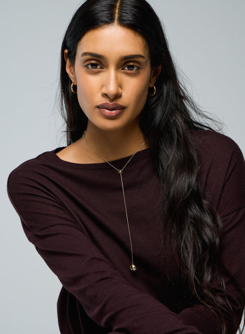 Aubergine Langarm-T-Shirt mit U-Boot-Ausschnitt aus Baumwolle / Kaschmir - MAJESTIC FILATURES