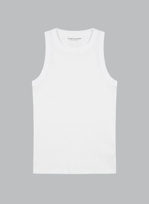 Ärmelloses Tanktop mit Rundhalsausschnitt aus Bio-Baumwolle in Weiß - MAJESTIC FILATURES