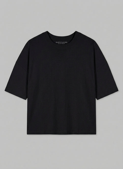 Black Round-Neck Short-Sleeve Organic Cotton T-Shirt - MAJESTIC FILATURES