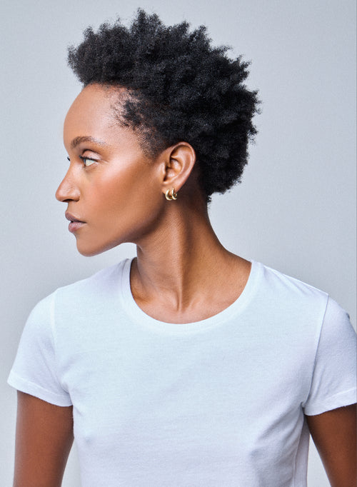 T-shirt Blanc Jamie Col Rond Manches Courtes en Coton Organique - MAJESTIC FILATURES