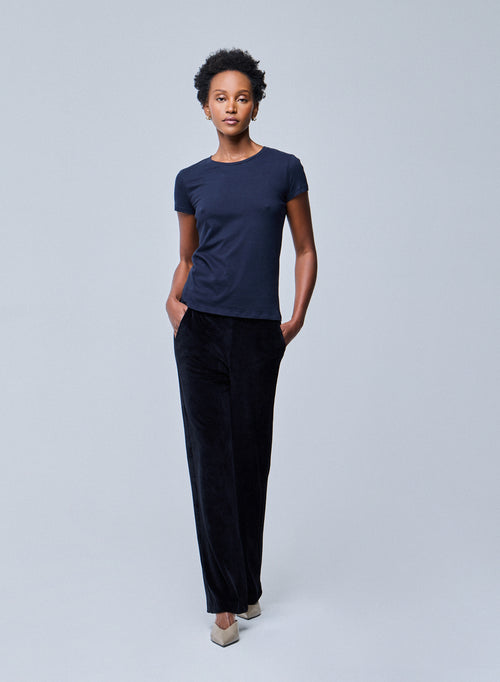 T-shirt Marine Jamie Col Rond Manches Courtes en Coton Organique - MAJESTIC FILATURES