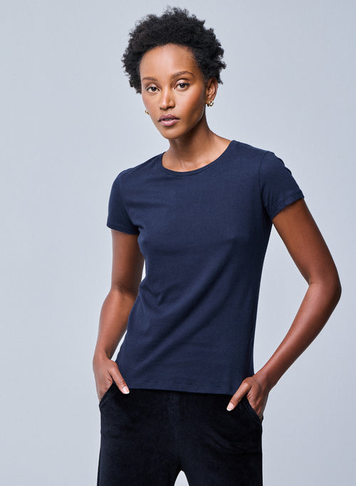 T-shirt Marine Jamie Col Rond Manches Courtes en Coton Organique - MAJESTIC FILATURES