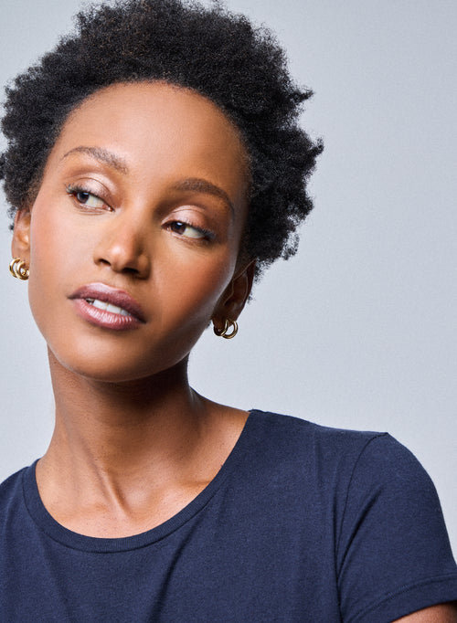 T-shirt Marine Jamie Col Rond Manches Courtes en Coton Organique - MAJESTIC FILATURES