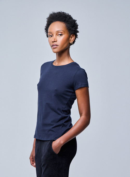 T-shirt Marine Jamie Col Rond Manches Courtes en Coton Organique - MAJESTIC FILATURES