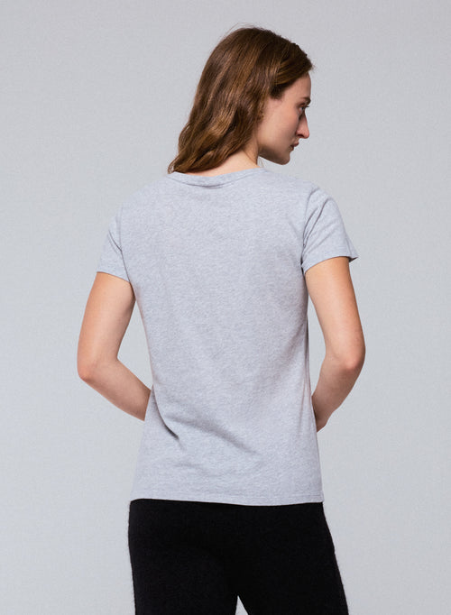 T-shirt Gris Jamie Col Rond Manches Courtes en Coton organique - MAJESTIC FILATURES