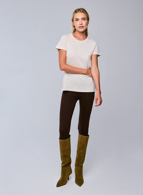Beige Round Neck Short Sleeve T-Shirt in Organic Cotton - MAJESTIC FILATURES