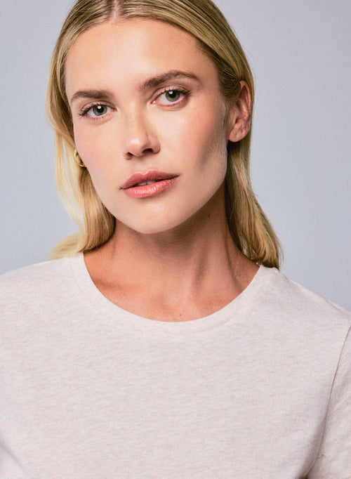 Beige Round Neck Short Sleeve T-Shirt in Organic Cotton - MAJESTIC FILATURES