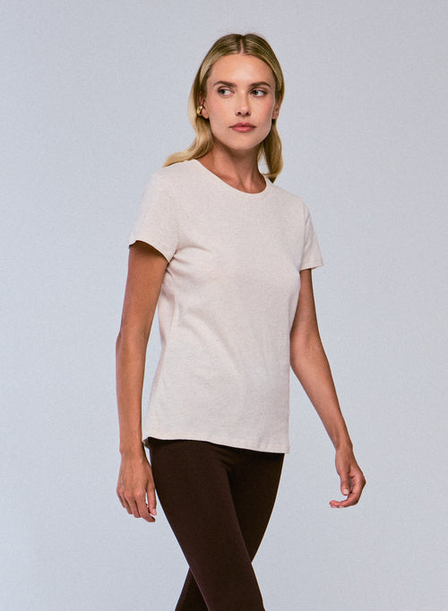 Beige Round Neck Short Sleeve T-Shirt in Organic Cotton - MAJESTIC FILATURES