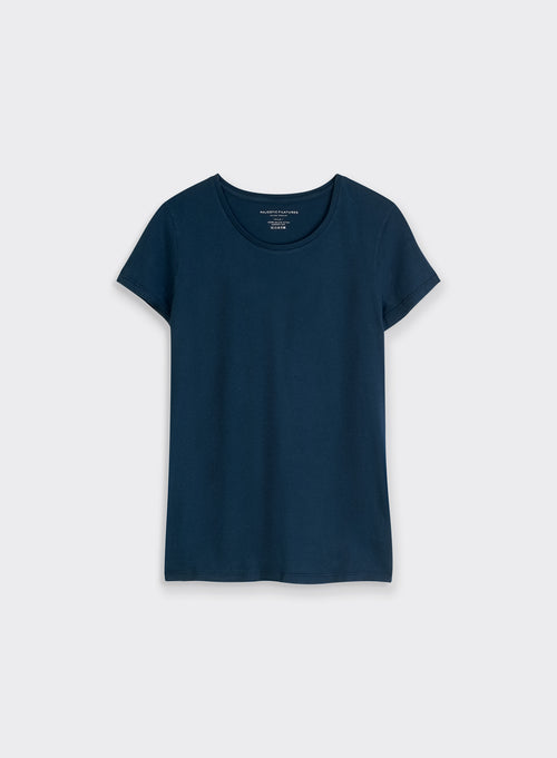 T-shirt Bleu Jamie Col Rond Manches Courtes en Deluxe Coton - MAJESTIC FILATURES