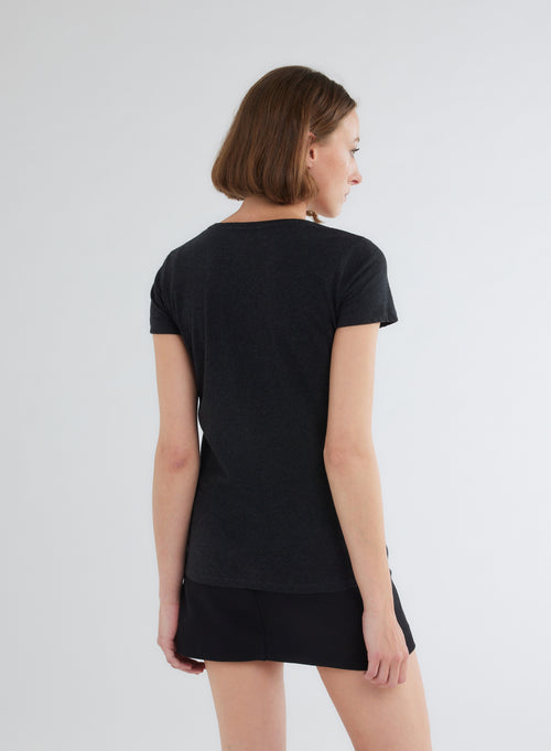 Jamie Heather Black T-Shirt Crew Neck Short Sleeves in Deluxe Cotton - MAJESTIC FILATURES